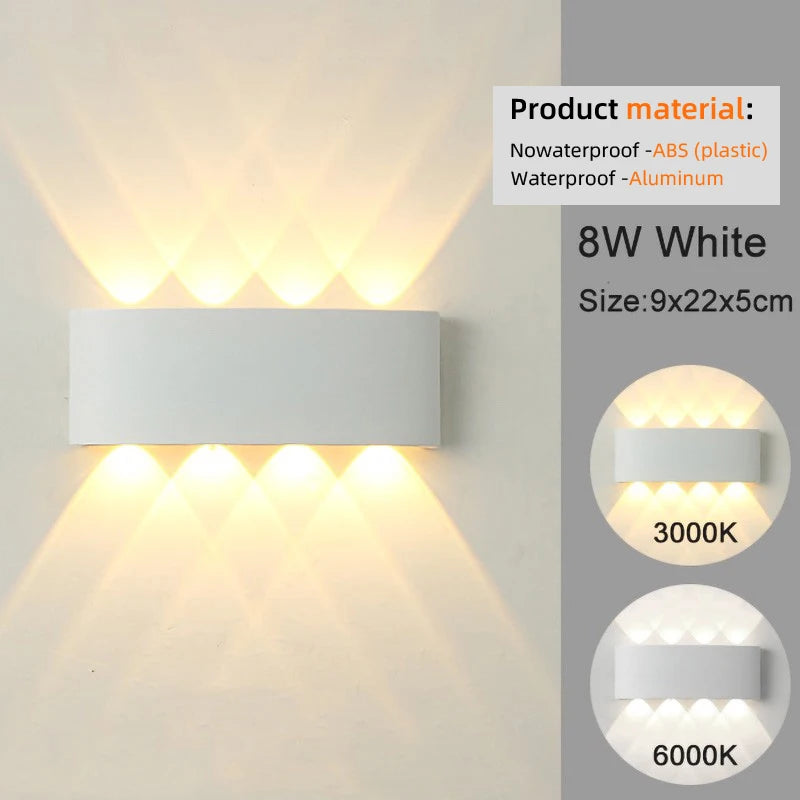 Applique da parete a LED Lampada moderna per interni ed esterni, luci bianche per montaggio a parete su e giù per l'arredamento della camera da letto del corridoio del soggiorno