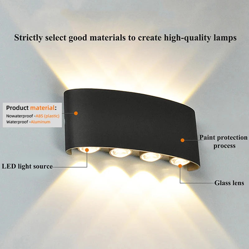 Applique da parete a LED Lampada moderna per interni ed esterni, luci bianche per montaggio a parete su e giù per l'arredamento della camera da letto del corridoio del soggiorno