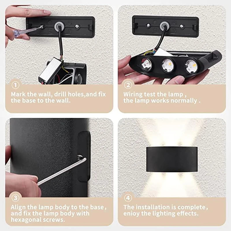 Applique da parete a LED Lampada moderna per interni ed esterni, luci bianche per montaggio a parete su e giù per l'arredamento della camera da letto del corridoio del soggiorno