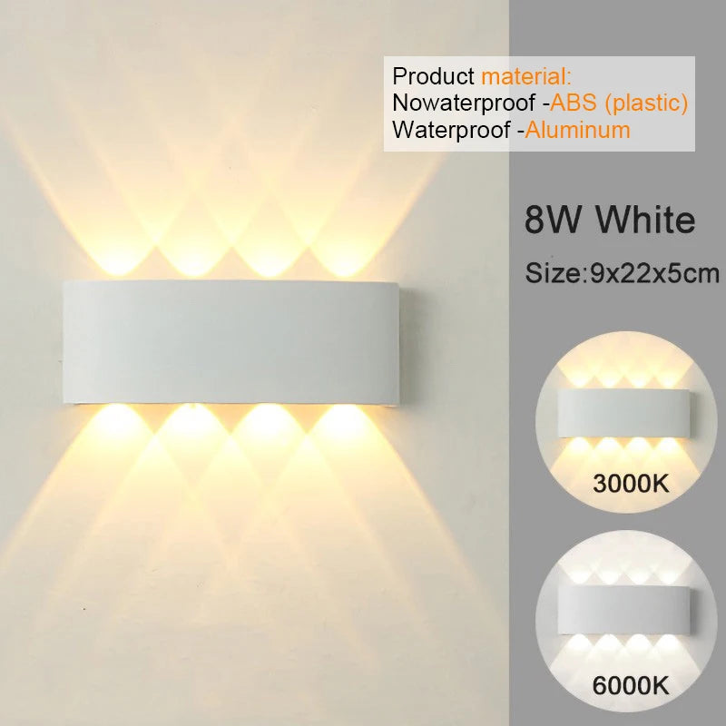 Applique da parete a LED Lampada moderna per interni ed esterni, luci bianche per montaggio a parete su e giù per l'arredamento della camera da letto del corridoio del soggiorno