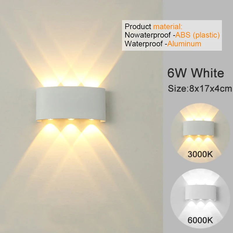 Applique da parete a LED Lampada moderna per interni ed esterni, luci bianche per montaggio a parete su e giù per l'arredamento della camera da letto del corridoio del soggiorno